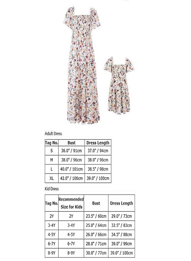 AWIBMK Mommy and Me Dresses Outfits Summer Casual Boho Floral Print Short Sleeve High Waist Sun A-Line Flowy Beach Hawaiian Vacation Maxi Dress for Mother and Daughter White Floral X-Large - Image 5