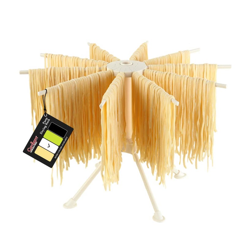 Cambom Foldable Pasta Drying Rack- Plastic Spaghetti Noodle Dryer With 10 Bar Handles White - Image 1