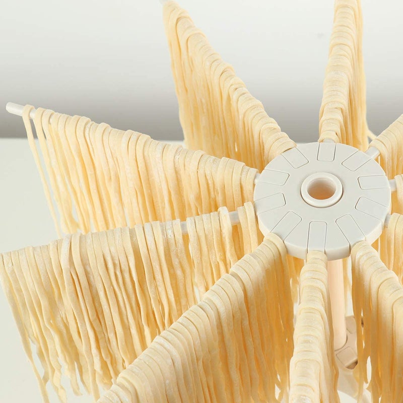Cambom Foldable Pasta Drying Rack- Plastic Spaghetti Noodle Dryer With 10 Bar Handles White - Image 2