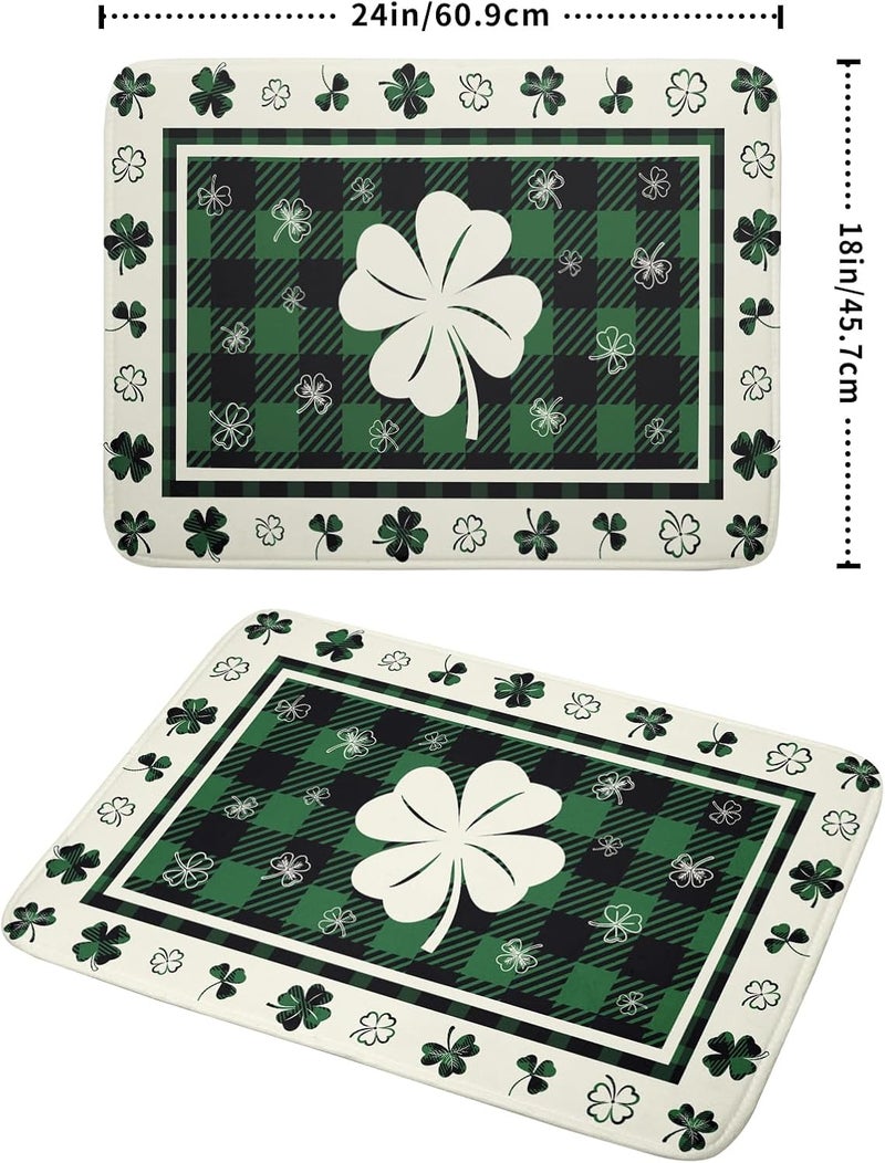 Giwawa Patrick Clovers Dish Drying Mat 18"x24" Lucky Shamrock Spring Leaf Dish Drainer Mats Green Black Buffalo Plaids Absorbent Microfiber Dish Drying Pad for Kitchen Countertop Large Decor - Image 2