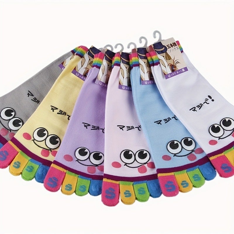 1 Pair Cartoon Printed Toe Socks, Colorful Five-Toe Sports Running Socks for Women, Polyester Knit Fabric, Hand Washable, Cute Socks - Image 5