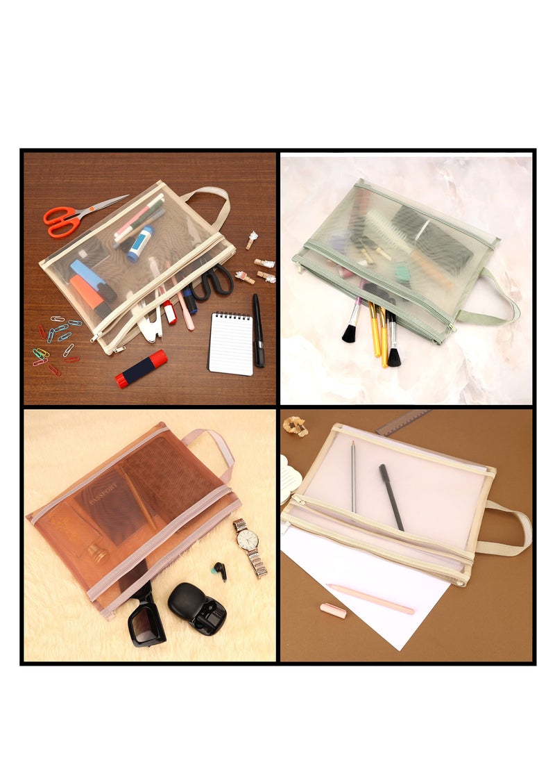 SOLARAE Assorted A4 Plastic Mesh Zipper Pouches, A4 Document Zip File Bags/Folders, Wallets for Travel Accessories, Cosmetics, School/Office, Pens/Pencils, or Bill Bag (10 Pack) (5 Colours) - Image 2