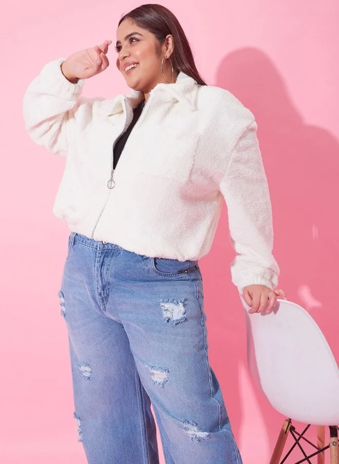 CURVY STREET Faux Fur Trim Tailored Jacket for Women
