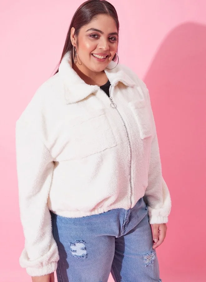 CURVY STREET Faux Fur Trim Tailored Jacket for Women