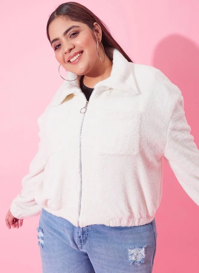 CURVY STREET Faux Fur Trim Tailored Jacket for Women