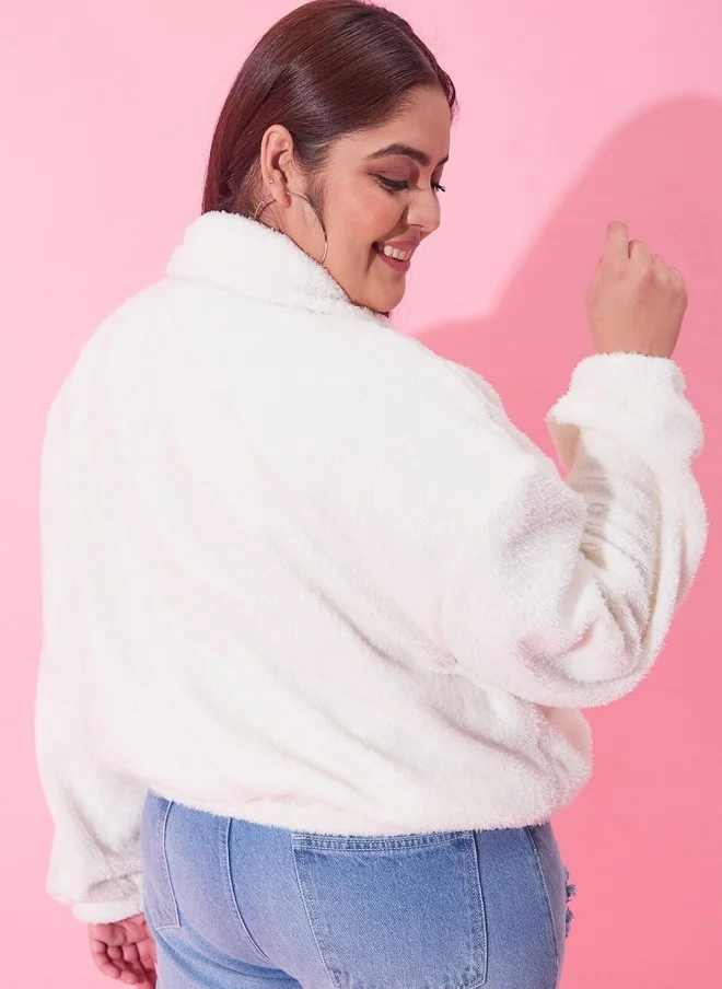 CURVY STREET Faux Fur Trim Tailored Jacket for Women