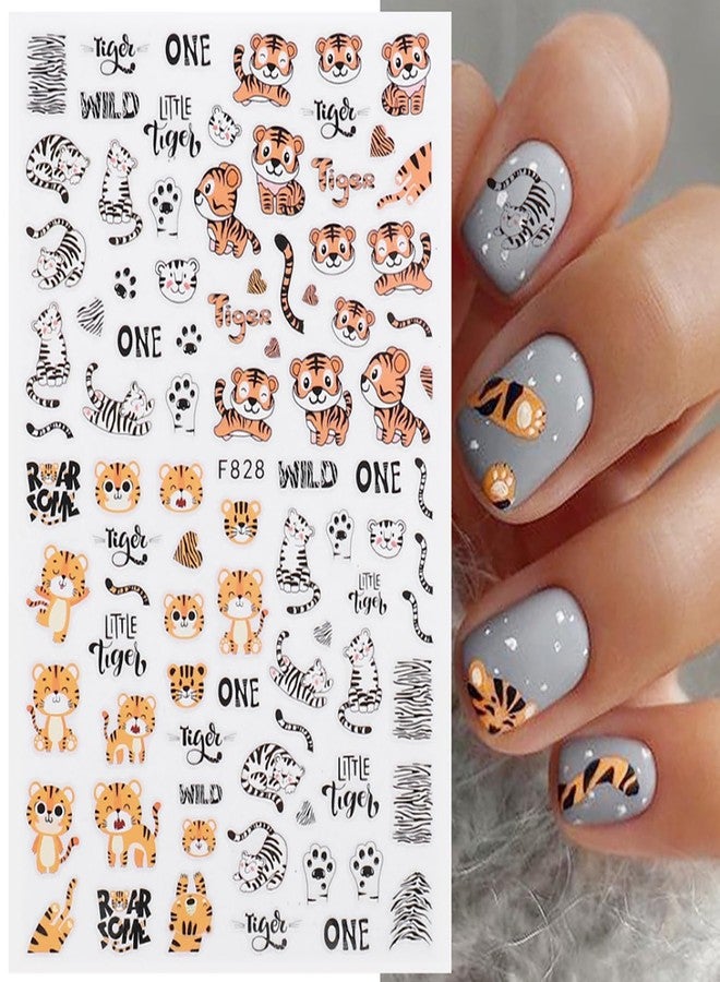 Vezocim Tiger Nail Art Sticker Decals, 3D Cartoon Animal Tiger Nail Self-Adhesive Sticker Designs, Fun Nail Transfer Decal Acrylic Supplies for Women & Girls Manicure Tips Decorations - Image 1