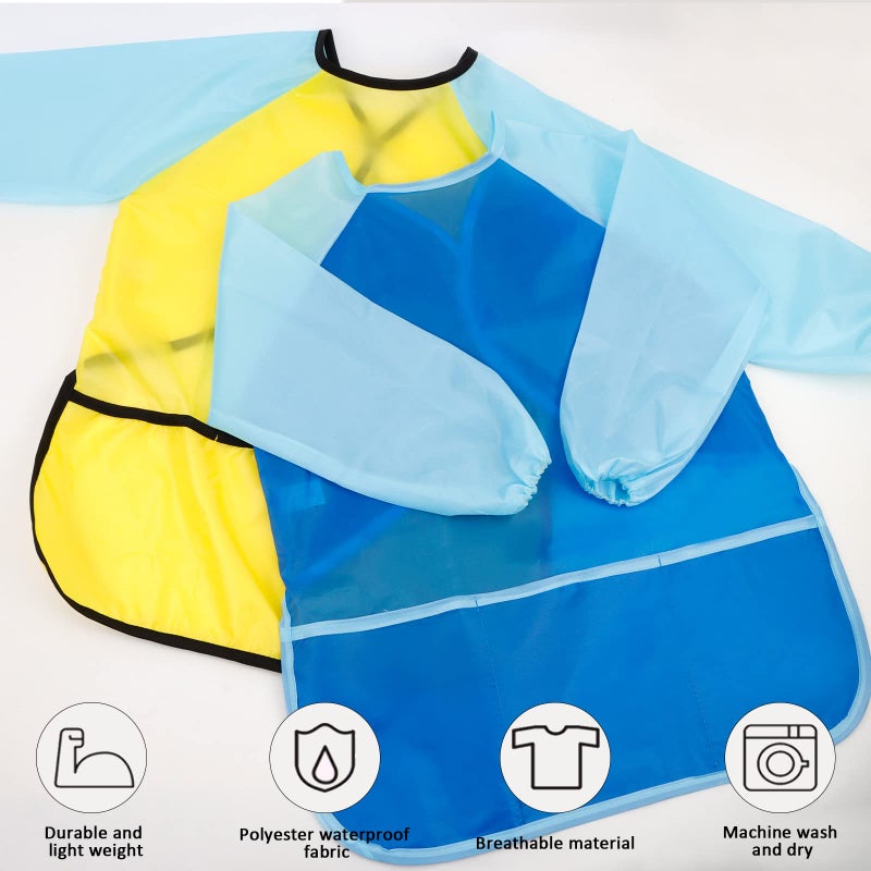 BAHABY 2 Pack Kids Art Smocks Children's Artist Apron Painting Smock with Long Sleeve and 3 Pockets for Age 3-8 - Image 4