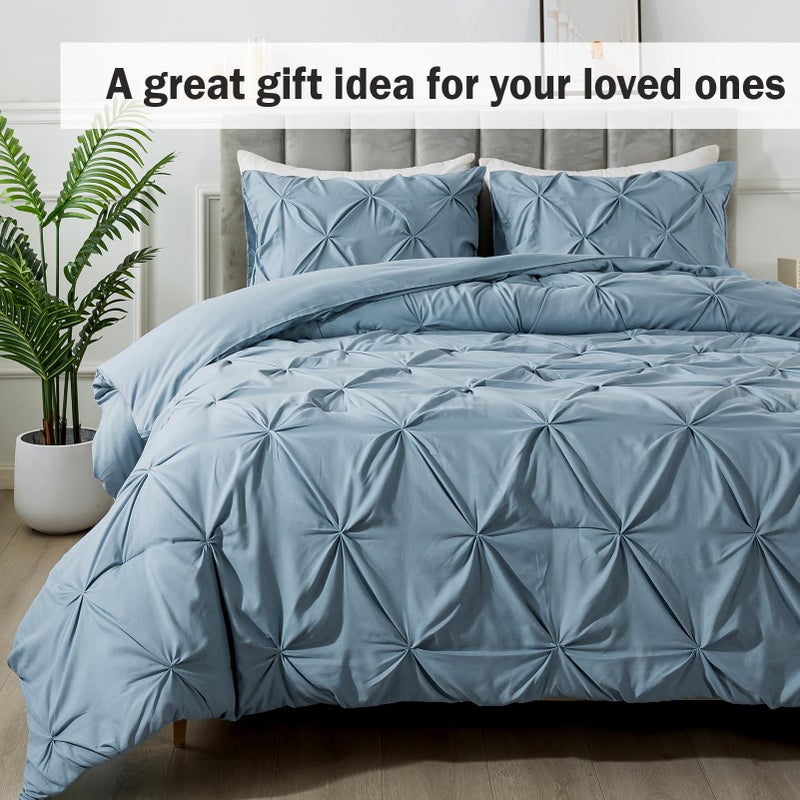 Andency Grayish Blue Pinch Pleat Comforter Full(79x90Inch)  3 Pieces(1 Pintuck Comforter and 2 Pillowcases) Solid Soft Down Alternative Microfiber Lightweight Comforter Bedding Set All Season - Image 4