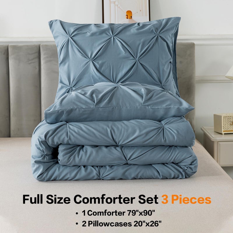 Andency Grayish Blue Pinch Pleat Comforter Full(79x90Inch)  3 Pieces(1 Pintuck Comforter and 2 Pillowcases) Solid Soft Down Alternative Microfiber Lightweight Comforter Bedding Set All Season - Image 5