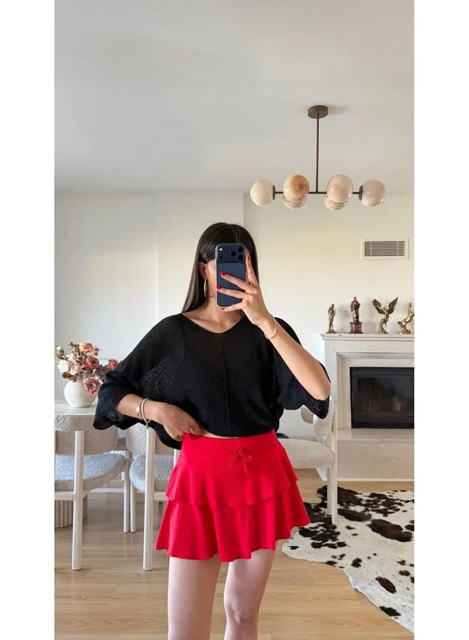 GAUS Red Waist Elasticated Short Skirt gaus-01603.