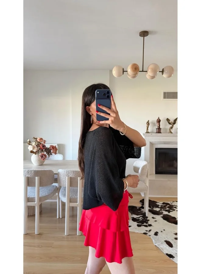 GAUS Red Waist Elasticated Short Skirt gaus-01603.