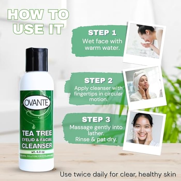 Ovante Tea Tree Oil Eyelid, Facial Cleanser Wash For Demodex Prone Skin 4.0 oz - Image 3