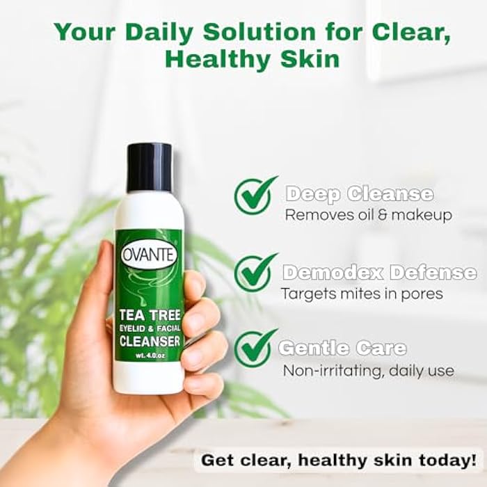 Ovante Tea Tree Oil Eyelid, Facial Cleanser Wash For Demodex Prone Skin 4.0 oz - Image 2