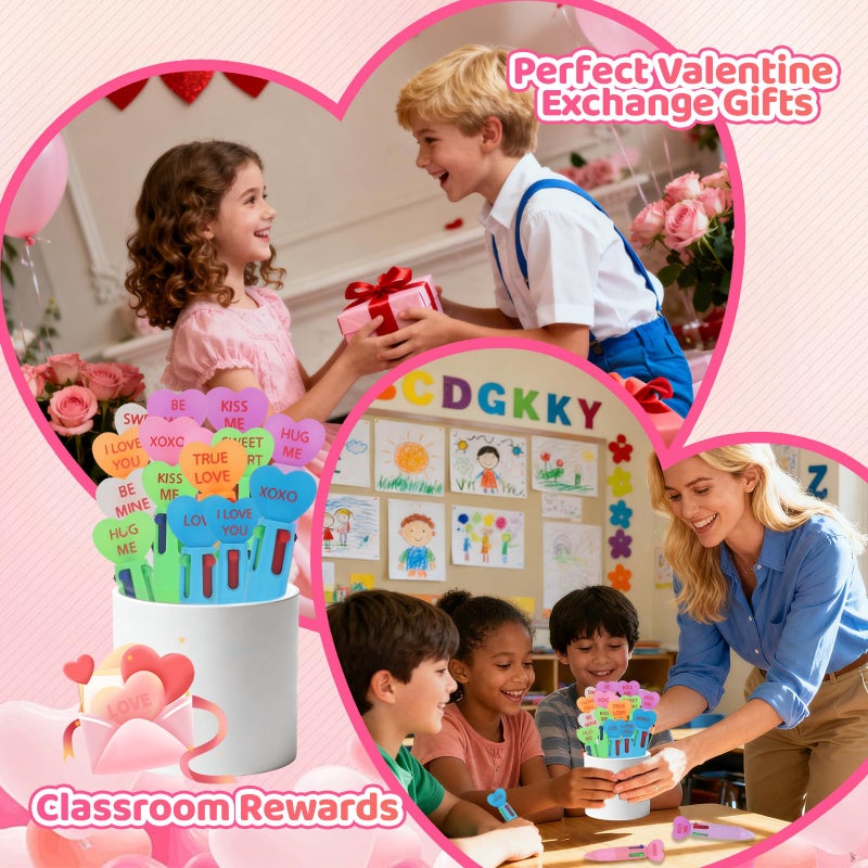 Zhirlyn Valentine's Day Pens Mini Multicolor Pens in One 4-in-1 Cute Heart Pen Bulk for Party Favors Fun Kawaii Cool Ballpoint Pen for Birthday Valentines Classroom Gifts (Valentine, 24) - Image 4
