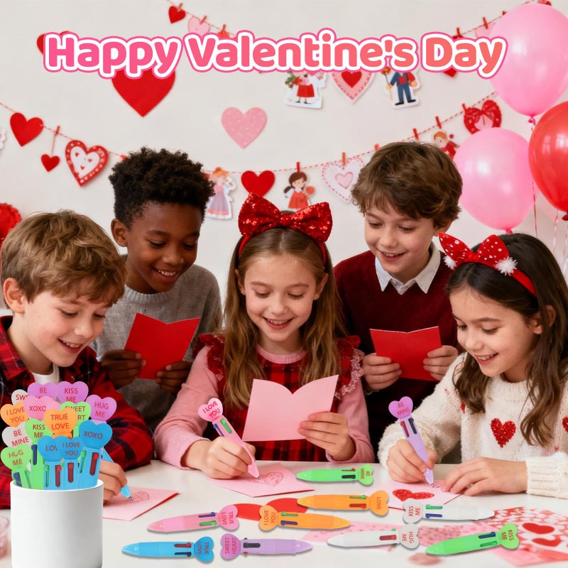 Zhirlyn Valentine's Day Pens Mini Multicolor Pens in One 4-in-1 Cute Heart Pen Bulk for Party Favors Fun Kawaii Cool Ballpoint Pen for Birthday Valentines Classroom Gifts (Valentine, 24) - Image 5