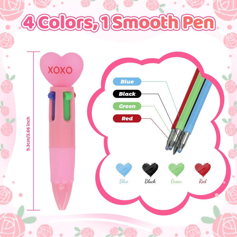 Zhirlyn Valentine's Day Pens Mini Multicolor Pens in One 4-in-1 Cute Heart Pen Bulk for Party Favors Fun Kawaii Cool Ballpoint Pen for Birthday Valentines Classroom Gifts (Valentine, 24) - Image 2