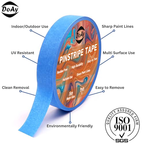DOAY 5 Rolls Pinstripe Tape - Masking Tape 1/16", 1/8", 1/4", 1/2", 3/4" - Thin Painters Masking Automotive Tape for DIY, Car, Auto, Paint, Art, Tumblers (Blue) - Image 2