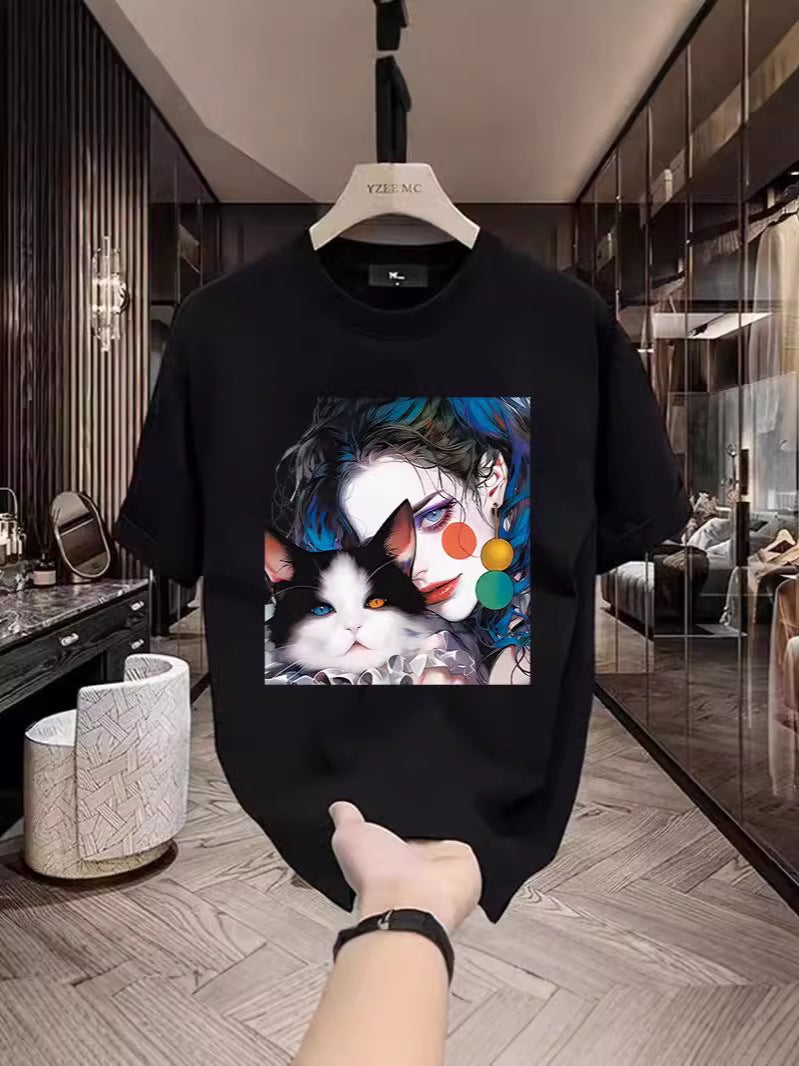 Crewneck Fashion Brand Standard Youth Fashion Harajuku Men'S Summer Ins Half Sleeve Printed Cityscape T-Shirt - Image 2