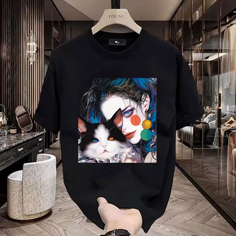 Crewneck Fashion Brand Standard Youth Fashion Harajuku Men'S Summer Ins Half Sleeve Printed Cityscape T-Shirt - Image 1