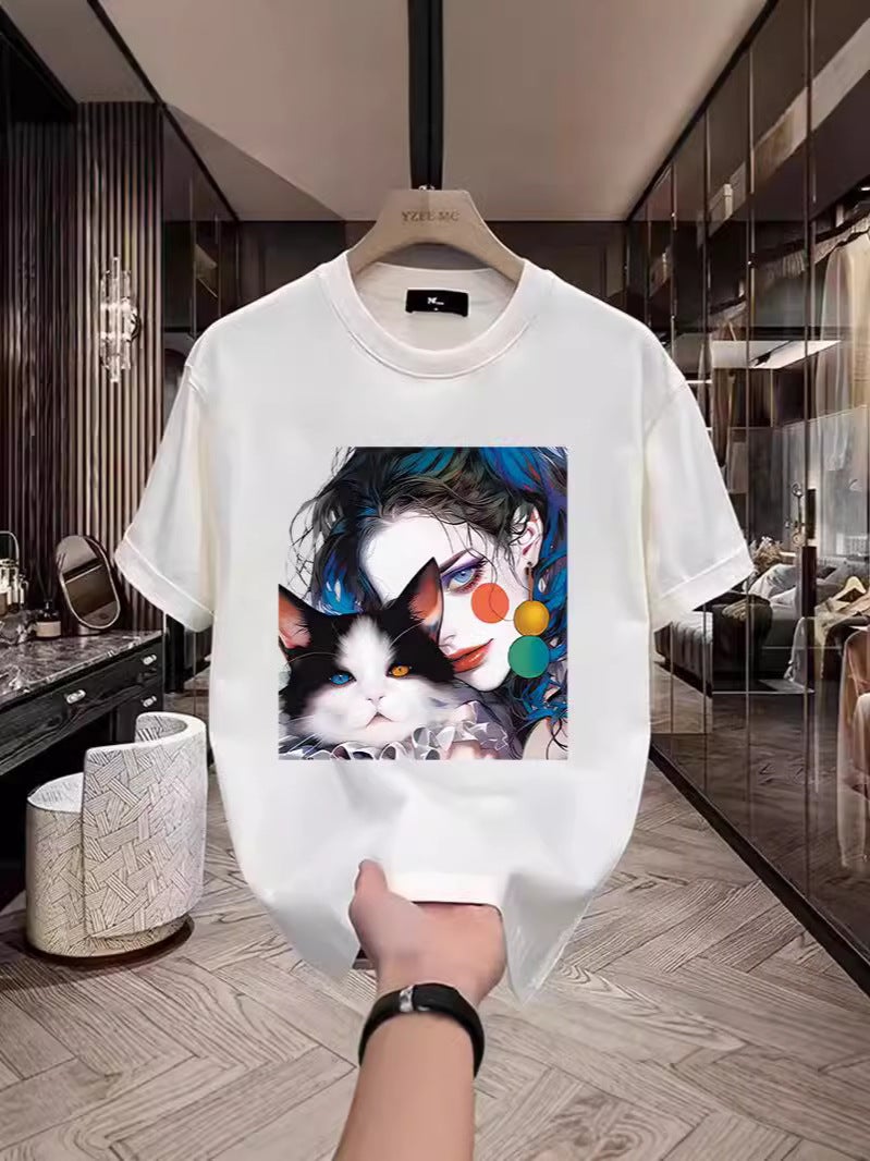 Crewneck Fashion Brand Standard Youth Fashion Harajuku Men'S Summer Ins Half Sleeve Printed Cityscape T-Shirt - Image 3