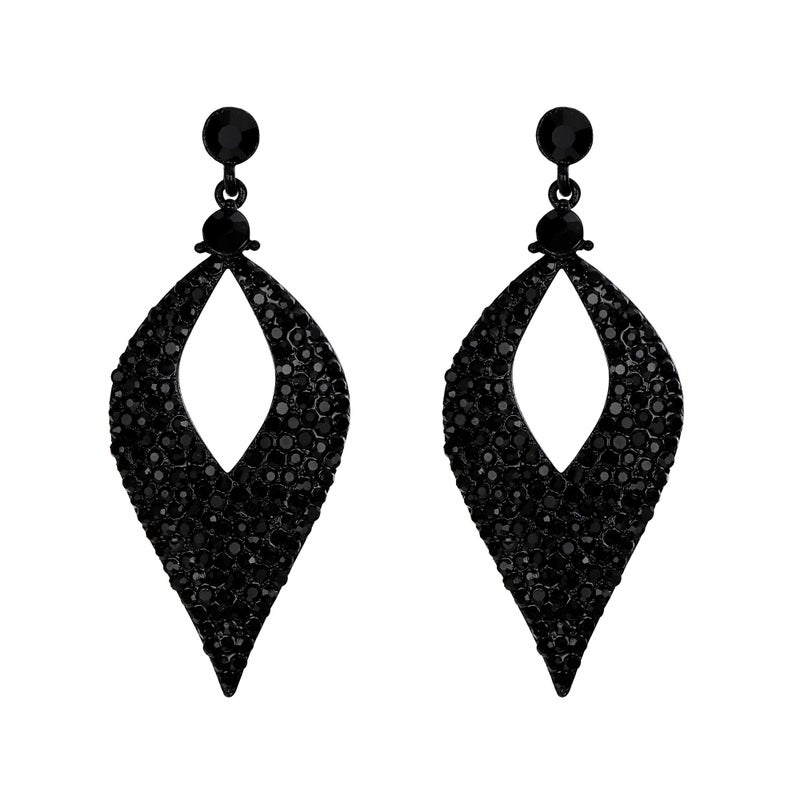 BriLove Wedding Earrings for Women Crystal Hollow Leaf Chandelier Jewelry Black Black-Tone - Image 1