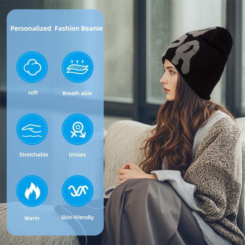 YSNeoBrim قبعات يسنيوبرم Y2K للنساء والرجال، قبعة ميا كولبا بتصميم نمط فريد، قبعة محبوكة Y2K مناسبة لجميع فصول السنة (الولايات المتحدة، ألفا، مقاس واحد، أسود رمادي) - Image 4