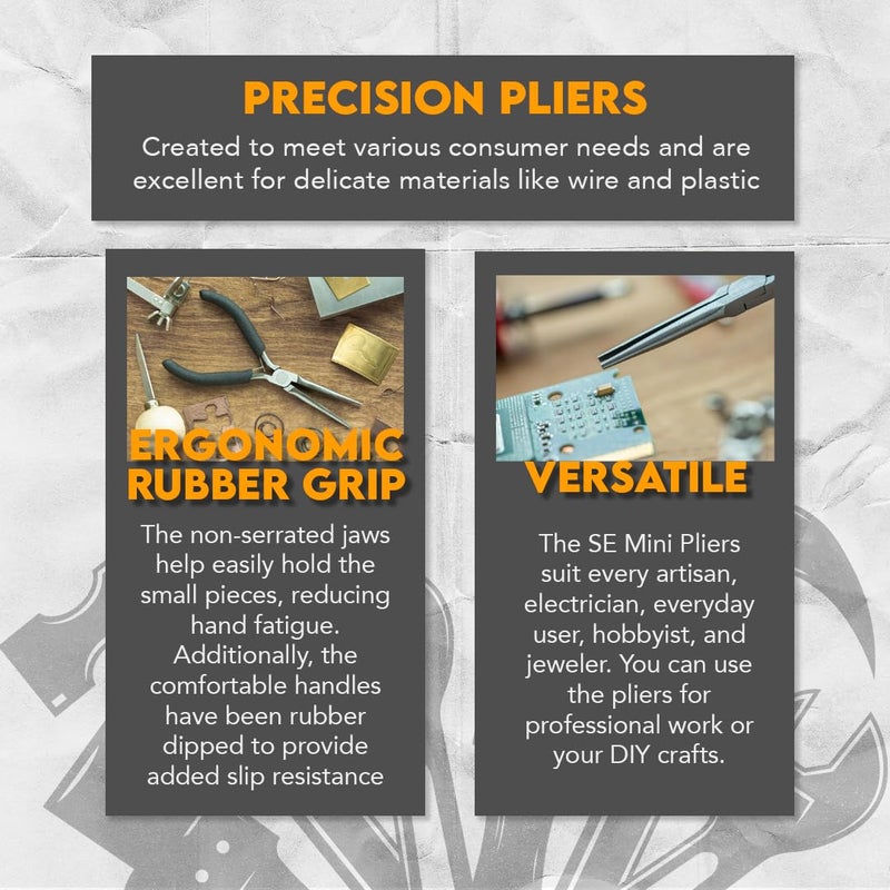 SE Professional Quality Needle Nose Pliers - Mini Precision Jewelry Pliers - 6inch Craft Tool - LF01 - Image 3