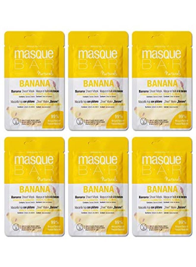 Naturals Banana Infused Facial Sheet Mask (6 Pack) All Natural Korean Beauty Face Skin Care Treatment Deeply Hydrates, Mosturizes Dry Skin, Softens, Illuminates & Enhances Skin Radiance