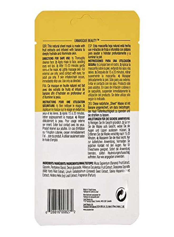 Naturals Banana Infused Facial Sheet Mask (6 Pack) All Natural Korean Beauty Face Skin Care Treatment Deeply Hydrates, Mosturizes Dry Skin, Softens, Illuminates & Enhances Skin Radiance