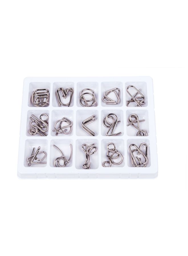 15-piece Set Smart Buckle Puzzle Toy Adult Child Educational Brain Teaser Nine Ring Lock Unlock Ring Game-Color:English Version  - Image 2