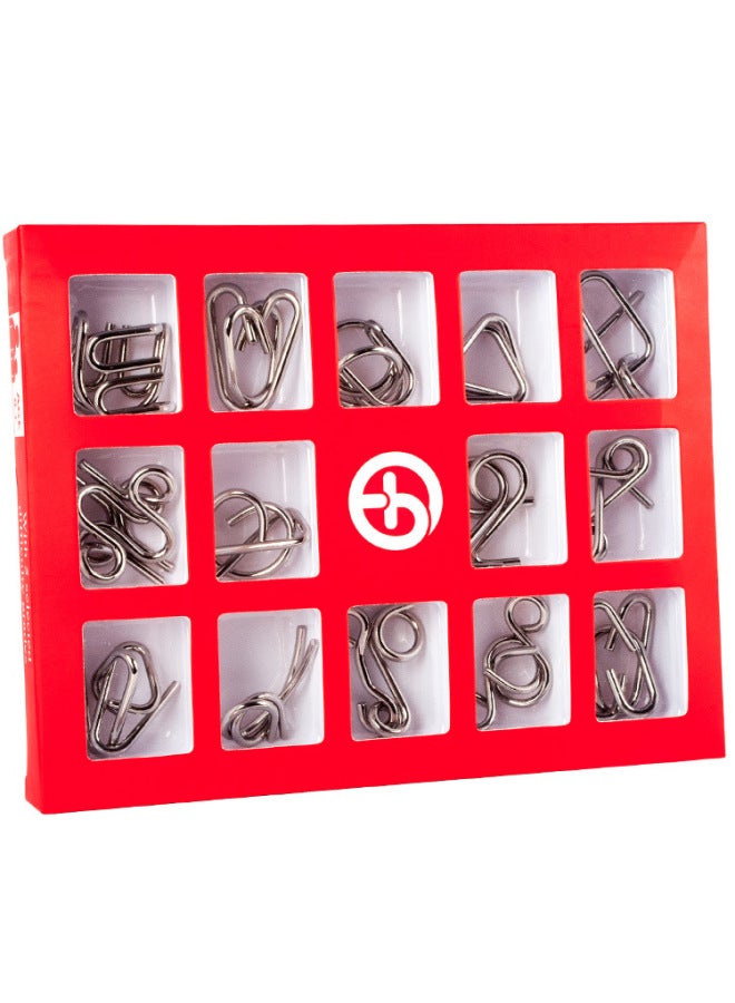 15-piece Set Smart Buckle Puzzle Toy Adult Child Educational Brain Teaser Nine Ring Lock Unlock Ring Game-Color:English Version  - Image 4