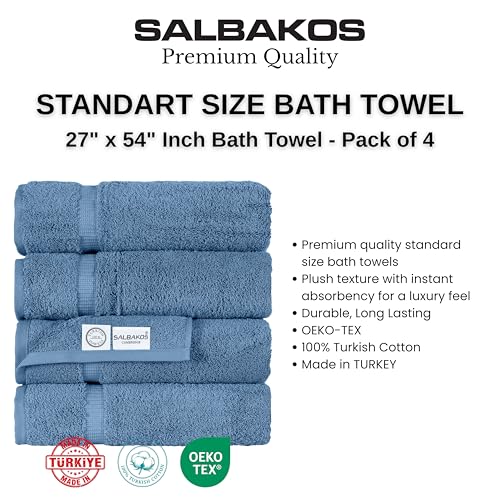 SALBAKOS 100% Turkish Cotton Bath Towels | 4 Piece Turkish Bath Towels Blue 27x54 in Standard Size | Premium Hotel Quality, Super Absorbent, Thick & Plush Turkish Bath Towel (Blue, 4 Bath Towels) - Image 5