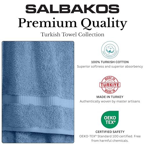 SALBAKOS 100% Turkish Cotton Bath Towels | 4 Piece Turkish Bath Towels Blue 27x54 in Standard Size | Premium Hotel Quality, Super Absorbent, Thick & Plush Turkish Bath Towel (Blue, 4 Bath Towels) - Image 3