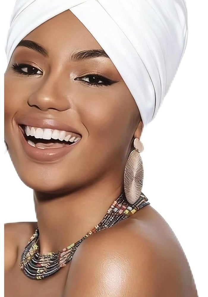 Women's Pre-Tied Stretchy Turban Headscarf - Soft Knitted Head Wrap for Everyday Fashion (White) - Image 1