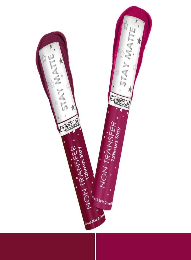 FORFOR® Star Matte Long Last Liquid Lipstick Super Pigmented Waterproof Pack of 2 (Maroon Fantasy, Berry Magenta,) - Image 1