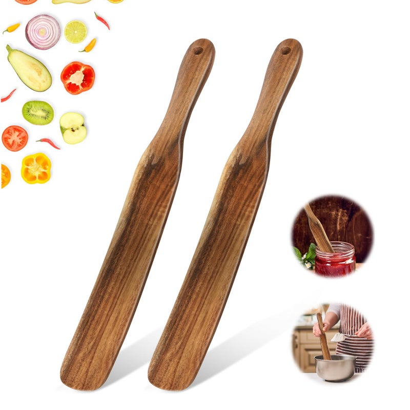 MYRAINBOW 2 Pack Spurtle for Sourdough Starter, Spreading, Cooking, Mixing, Reaching Bottom of Jar, Kitchen Utensils, Spurtles Kitchen Tools Wooden Kitchen Utensils for NonStick Cookware - Image 1