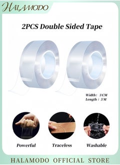 HALAMODO 2PCS Double Sided Tape Heavy Duty Mounting Tape Multipurpose Removable Mounting Tape Reusable Strong Sticky Wall Tape Strips Transparent Tape Poster Carpet Tape for Paste Items  - Image 1