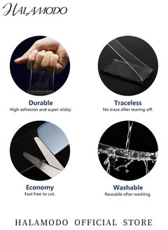 HALAMODO 2PCS Double Sided Tape Heavy Duty Mounting Tape Multipurpose Removable Mounting Tape Reusable Strong Sticky Wall Tape Strips Transparent Tape Poster Carpet Tape for Paste Items  - Image 3