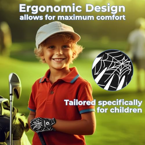 AIGEVTURE Golf Gloves Kids Junior Toddlers Left Hand Children's Premium Youth Golf Gloves Boys Girls Black Medium,Age5-7 - Image 2