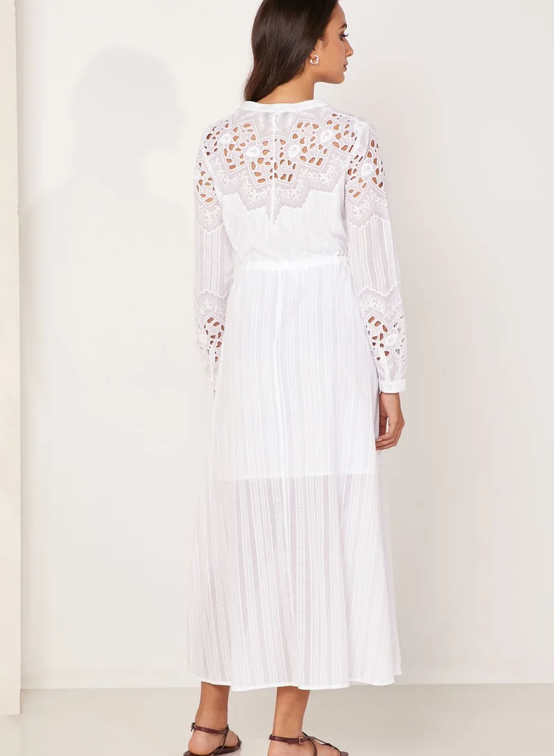 Karen Millen Cutwork Lace Gathered Waist Shirt Dress for Women