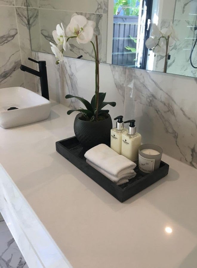 Decorage Rectangular Black Marble Tray Multipurpose Decorative Organizer with Raised Edges Elegant Vanity and Serving Platter for Bathroom Kitchen Dining Table and Home Decor 14 by 7 Inches - Image 2