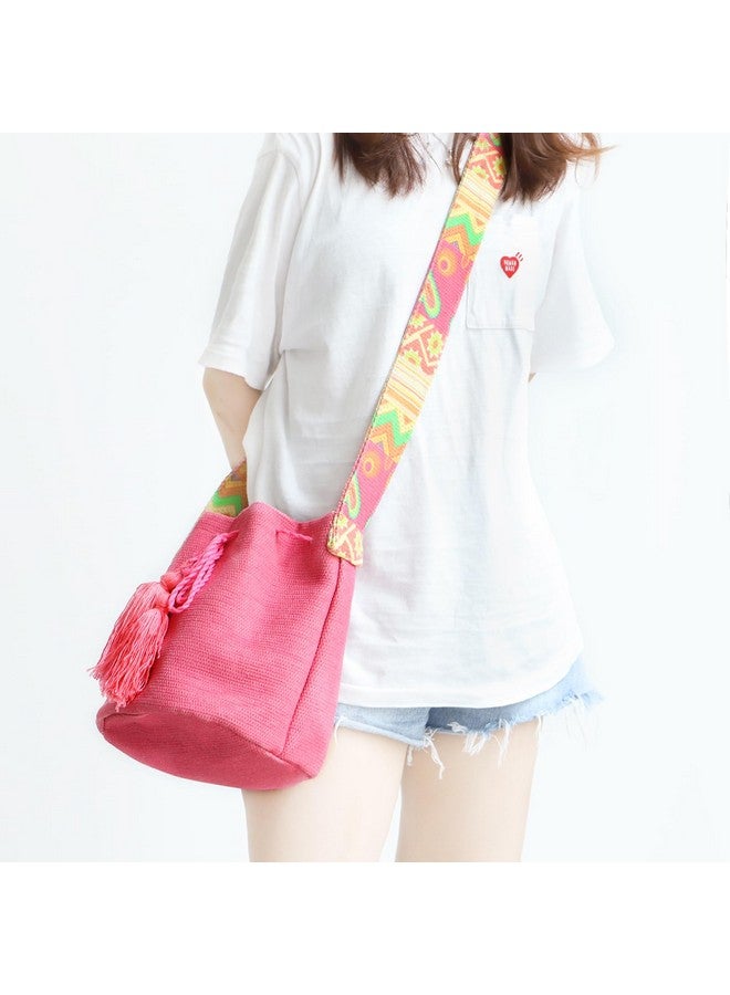 QTKJ Canvas Pink Tote Bag, Crossbody Bags for Women, Bohemian Shoulder Straps, Large Capacity Travel Handbag for Vacation & Daily Use - Image 4
