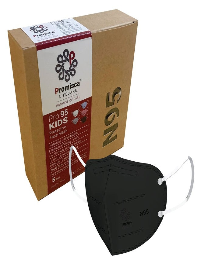 Promisca Kids N95 Face Mask Small Size (Pack of 5) with 5 Layered Filtration and Genuine Melt Blown (Pack of 5, Black Small) - Image 1