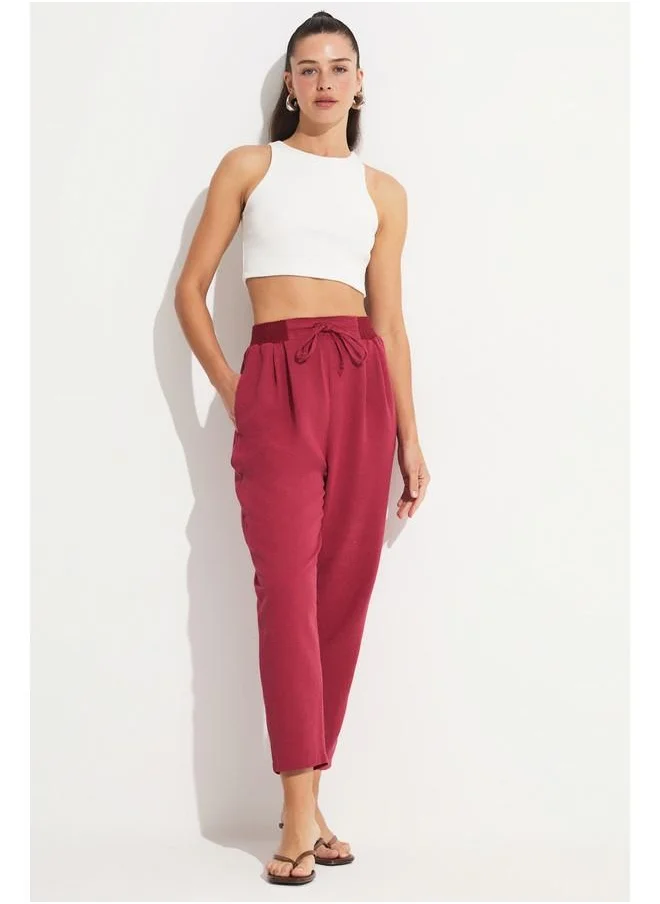 جون June Elastic Waist Trouser Burgundy