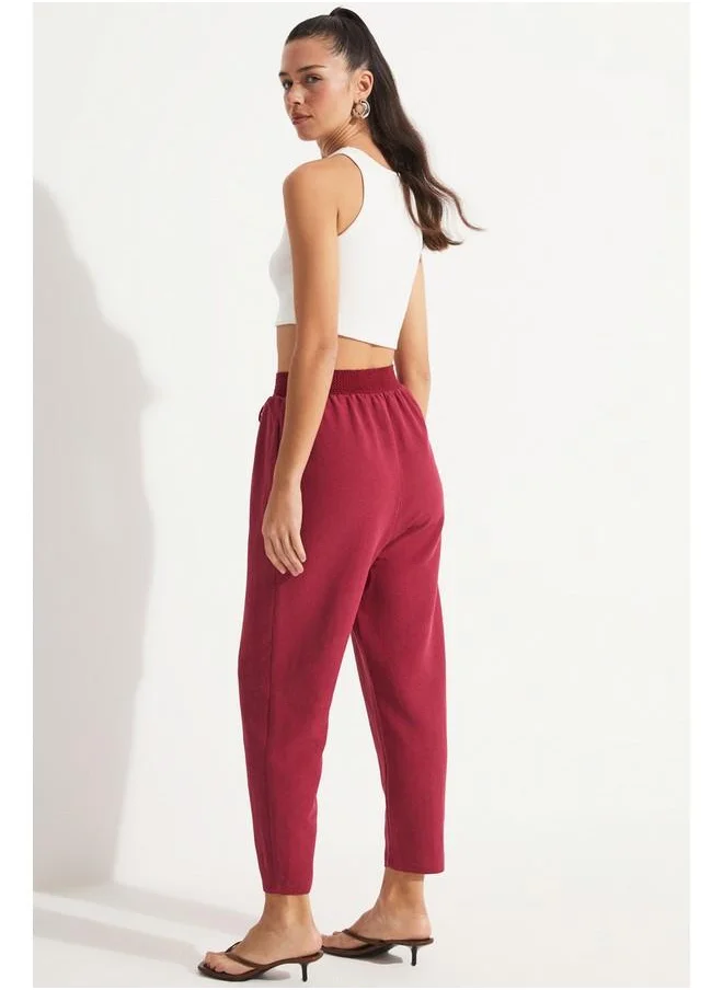جون June Elastic Waist Trouser Burgundy