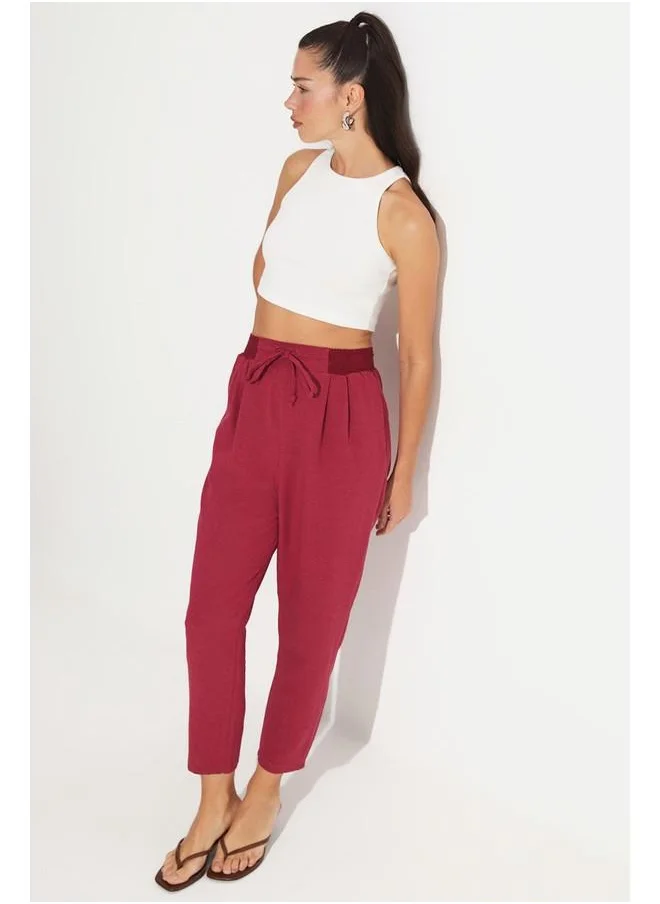 جون June Elastic Waist Trouser Burgundy