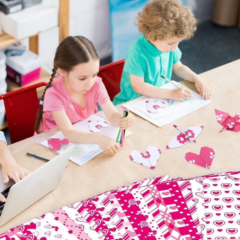 Lonfliness 48PCS Valentines Scrapbook Paper 12x12in Rose Red Pink Hearts Scrapbook Specialty Papers 24 Styles Love Decorative Paper Folded Flat DIY for Card Making Photo Album Journal Craft Decoration - Image 5