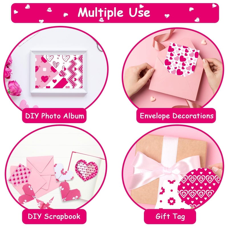 Lonfliness 48PCS Valentines Scrapbook Paper 12x12in Rose Red Pink Hearts Scrapbook Specialty Papers 24 Styles Love Decorative Paper Folded Flat DIY for Card Making Photo Album Journal Craft Decoration - Image 3