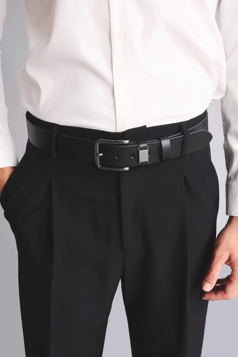 Man Rectangle Clasp Faux Leather Classic Belt